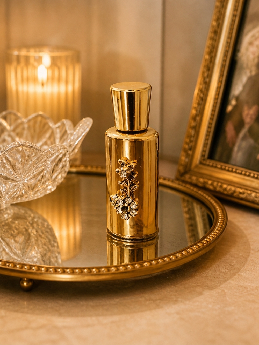 Prince Matachabelli 'Beloved'Gold Decorative Floral Accent Bottle - Home Accents